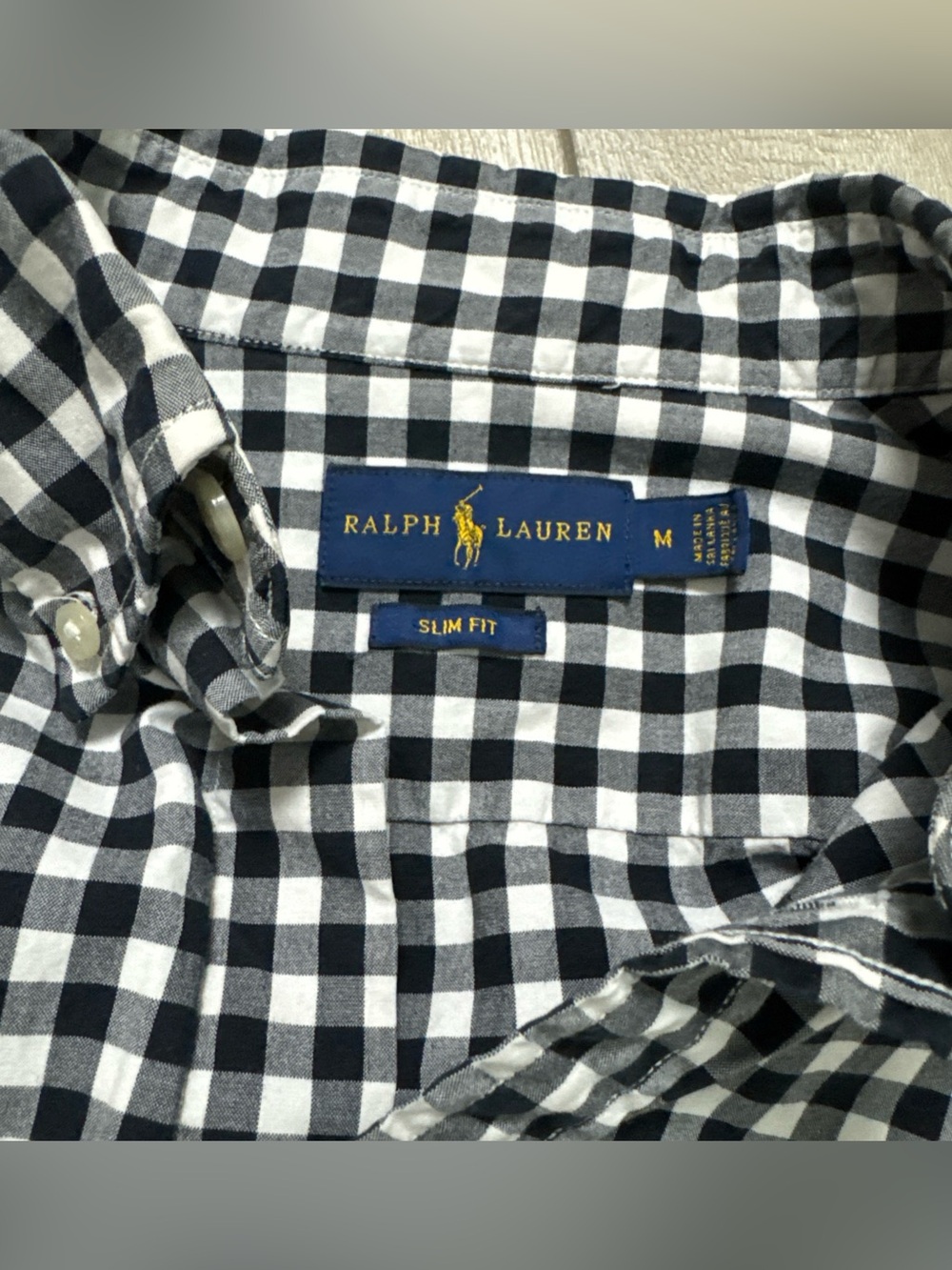 Polo RALPH LAUREN Gingham Shirt Pony Logo Cotton Womens M Black White Preppy - Picture 12 of 13